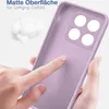 A hand is touching the inside of a purple phone case, demonstrating its soft texture. There is also a small pile of cotton-like material in the background. Produktbild-Vorschau