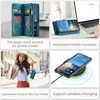 Collage of images showing a teal phone case with multiple features. Produktbild-Vorschau