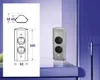 A product image showing a corner power outlet unit and a technical drawing with dimensions. Voir les images du produit