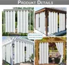 Collage of images showing white outdoor curtains installed on pergolas and gazebos. Náhled obrázku produktu