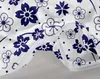 A close-up view of white bedding with a blue floral pattern, showing a zipper. Produktbild-Vorschau