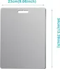 A silver cutting board with dimensions indicated by text. Produktbild-Vorschau