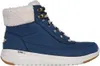 A side view of a blue winter boot with a white fuzzy lining and a white sole. Produktbild-Vorschau