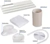 A collection of parts for a mobile air conditioner, including a window sealing kit and exhaust hose. Produktbild-Vorschau