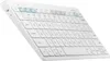 A white Samsung Bluetooth keyboard is shown from a side angle against a white background. Produktbild-Vorschau