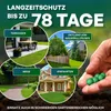 Marketing image showing different garden areas where the product can be used, with text highlighting its long-lasting protection. Produktbild-Vorschau