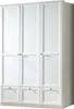 A white wardrobe with three doors and three drawers at the bottom. Produktbild-Vorschau