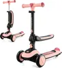 A pink and black Kinderkraft HALLEY 2in1 scooter is shown against a white background. The scooter is presented in two configurations: one as a scooter with a seat, and another as a scooter without a seat, in the background. Produktbild-Vorschau