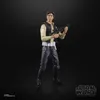 A Star Wars Black Series action figure of Han Solo holding a blaster, presented against a black background. Produktbild-Vorschau