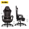 A collage of two images showing a gaming chair from the front and side, with dimension labels. Produktbild-Vorschau