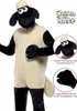 A person wearing a Shaun the Sheep costume, with close-up insets showing details of the costume. Produktbild-Vorschau