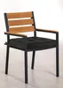 A single outdoor chair with a black cushion and wooden slats on a white background. Produktbild-Vorschau