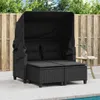 vidaXL Gartensofa 2-Sitzer mit Dach und Hockern Schwarz Produktbild-Vorschau 2
