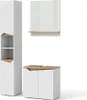 A set of bathroom furniture, including a tall cabinet, a wall-mounted shelf with a mirror, and a vanity unit, displayed against a white background. Náhled obrázku produktu