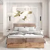 A modern bedroom with a large bed as the focal point, decorated with a large artwork of cranes on the wall. Náhled obrázku produktu