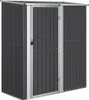 A dark gray metal garden shed with a silver door frame and hinges. Produktbild-Vorschau
