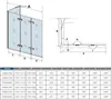 Diagrams and a table showing dimensions and specifications for shower enclosures. Produktbild-Vorschau