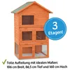 A three-story wooden hutch for small animals, with a green roof. Produktbild-Vorschau