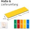 A yellow magnet strip with dimensions indicated, and a row of colored strips representing different color options. Náhled obrázku produktu