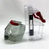 Two transparent plastic parts of a cleaning device, one with a red handle, are shown against a white background. Voir les images du produit