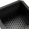 A close-up view of the interior of a black metal fire pit, showing the perforated bottom and sides. Produktbild-Vorschau