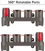 Two rows of gray vacuum cleaner accessory holders, each with multiple slots and a red and gray charging attachment on one end. Produktbild-Vorschau