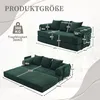 A diagram showing the dimensions of a green sofa in both its folded and unfolded states, along with its weight capacity. Produktbild-Vorschau