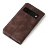 A brown flip cover phone case for a Google Pixel 6a is shown on a white background. Produktbild-Vorschau