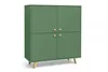 A green cabinet with gold legs and handles, shown against a white background. Podgląd zdjęcia produktu