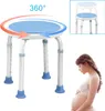 A rotating shower stool with a pregnant woman in the foreground. Produktbild-Vorschau