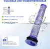A vacuum cleaner filter is shown being washed in water, with text highlighting its features. Produktbild-Vorschau