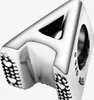 A close-up view of a silver charm shaped like the letter 'A'. Podgląd zdjęcia produktu