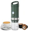 A portable espresso machine with a cup of coffee and coffee capsules. Produktbild-Vorschau