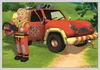 A cartoon character, likely a firefighter, stands next to a red and yellow fire truck in a grassy, outdoor setting. Anteprima dell’immagine prodotto