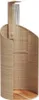 A freestanding outdoor shower with a curved, woven-like enclosure and a wooden slatted floor. Produktbild-Vorschau