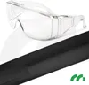 A pair of clear safety glasses is shown in the upper part of the image, with a black object below it. A green logo is visible in the bottom right corner. Náhľad obrázku produktu