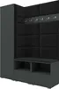 A dark gray and black corner coat rack with a bench and storage compartments. Produktbild-Vorschau