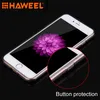 A close-up shot of a smartphone with a floral wallpaper, showcasing a transparent phone case with a red circle highlighting button protection. Produktbild-Vorschau