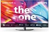 A Philips Ambilight TV displaying colorful abstract graphics with text overlay. Produktbild-Vorschau