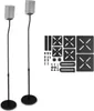 Two speaker stands with attached speakers and a collection of mounting hardware are displayed against a white background. Voir les images du produit