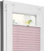 A close-up view of a window with a pink pleated blind installed. Produktbild-Vorschau