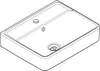 A line drawing of a white rectangular sink with two holes on the top surface and a drain at the bottom. Produktbild-Vorschau