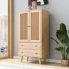 Sweiko hoge kast, dressoir met rieten deuren en 2 lades, Productafbeelding-voorbeeld 1