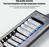 A close-up view of a black 8-slot USB battery charger filled with AA and AAA rechargeable batteries. Náhľad obrázku produktu