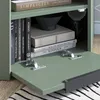 A close-up view of an open cabinet with books and decorative items on shelves, and the cabinet door with hinges visible. Anteprima dell’immagine prodotto