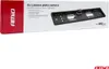 The image shows the retail packaging of an EU license plate camera. The box is mostly white with a red section on the left. The product itself, a black license plate frame with a camera attached, is displayed on the right side of the box. Anteprima dell’immagine prodotto
