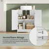 A white bathroom vanity cabinet with a sink on top, set against a green paneled wall. Produktbild-Vorschau