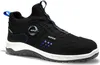 A black safety shoe with blue accents and a BOA lacing system. Produktbild-Vorschau