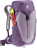 A purple Deuter backpack with trekking poles inserted into a side pocket. Produktbild-Vorschau