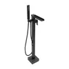 A black freestanding bathtub faucet with a handheld showerhead. Podgląd zdjęcia produktu